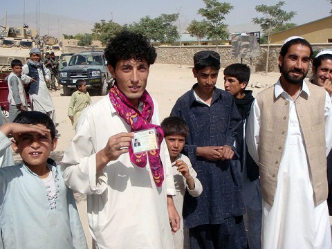 Young voters in Deh Yak District here wait their turn to enter the polling center and cast their vote Sept. 18th. It wasn’t until 9:00am, two hours after the polling centers opened, that the insurgents started to conduct attacks. Task Force Iron, who assisted the Afghan National Security Forces in providing security, engaged the enemy 20 times throughout Deh Yak and Andar districts. (Photo by U.S. Army 1st Lt. R.J. Peek, 3rd Battalion, 187th Infantry, 101st Airborne Division)