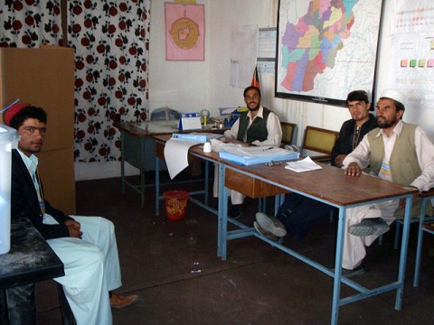 A polling center in Deh Yak District prepares to receive voters Sept. 18th in eastern Ghazni Province. Between the Andar and Deh Yak districts, nine polling centers were open to the public. The Afghan National Police provided immediate security at each station while the Afghan National Army secured the outlying areas. (Photo by U.S. Army 1st Lt. R.J. Peek, 3rd Battalion, 187th Infantry, 101st Airborne Division)