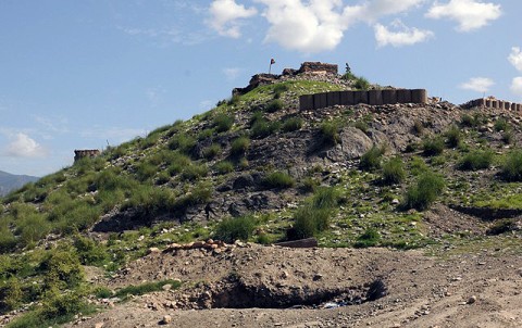 Combat Outpost Badel in eastern Afghanistan's Kunar province. The base, occupied by International Security Assistance Forces and the Afghan National Army, overlooks both the Narang and Kunar Valleys. Insurgent forces regularly attack the base as part of their efforts to dominate the area. (Photo by U.S. Army Staff Sgt. Gary A. Witte, 300th Mobile Public Affairs Detachment)