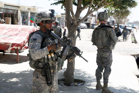 Soldiers from Company C, 3rd Battalion, 187th Infantry Regiment, 101st Airborne Division patrol the Sharana Bazaar Aug. 21 st in West Paktika Province. The Rakkasan Soldiers are part of Task Force Iron who recently caught a Taliban commander responsible for dozens of attacks on coalition forces and local Afghans. (Photo by U.S. Army Spc. Lorenzo Ware, 982nd Combat Camera Co.)