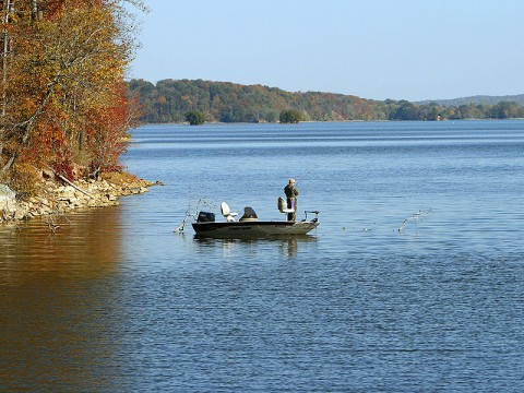 One of many fishermen enjoying the fall colors surrounding the lakes.