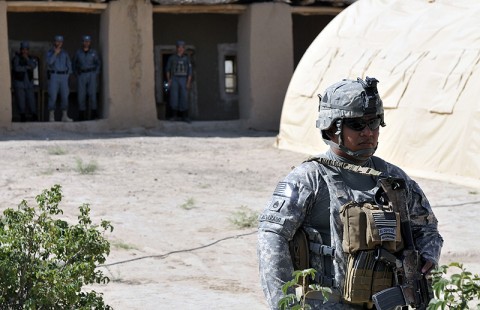 Soldiers of Task Force Destiny wear diamonds on their helmet to designate them as 101st Combat Aviation Brigade Soldiers.