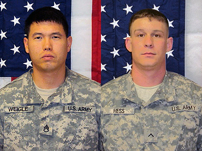 Staff Sgt. David J. Weigle (left) and Spc. David A. Hess (right). Staff Sgt. David J. Weigle (left) and Spc. David A. Hess (right).