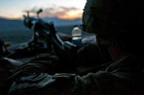 U.S. Army Spc. Brandon Brouhard, a combat medic from Modesto, CA, assigned to Company C, 2nd Battalion, 327th Infantry Regiment, Task Force No Slack. (Photo by U.S. Army Staff Sgt. Mark Burrell, 210th Mobile Public Affairs Detachment)