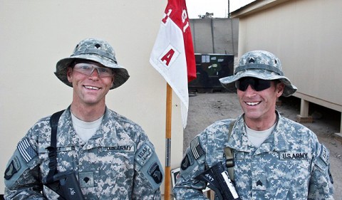 U.S. Army Spc. Brandon J.V. Ragle (left), and his older brother, U.S. Army Sgt. Bradley J. Ragle, both of Troop A, 1st Squadron, 61st Cavalry Regiment. (Photo by U.S. Army Staff Sgt. Ryan C. Matson, Task Force Bastogne Public Affairs)