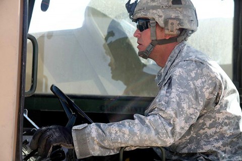 U.S. Army Cpl. Sean C. Bruce, a motor transportation specialist with Company A, 801st Brigade Support Battalion, 4th Brigade Combat Team, 101st Airborne Division and native of Salina, KS, picks up a pallet of supplies with a forklift destined for a convoy logistic patrol Nov. 6th. CLPs allow the Currahees to move large amounts of supplies throughout Paktika Province. (Photo by U.S. Army Spc. Lorenzo Ware, Task Force Currahee Public Affairs) U.S. Army Cpl. Sean C. Bruce, a motor transportation specialist with Company A, 801st Brigade Support Battalion, 4th Brigade Combat Team, 101st Airborne Division and native of Salina, KS, picks up a pallet of supplies with a forklift destined for a convoy logistic patrol Nov. 6th. CLPs allow the Currahees to move large amounts of supplies throughout Paktika Province. (Photo by U.S. Army Spc. Lorenzo Ware, Task Force Currahee Public Affairs)