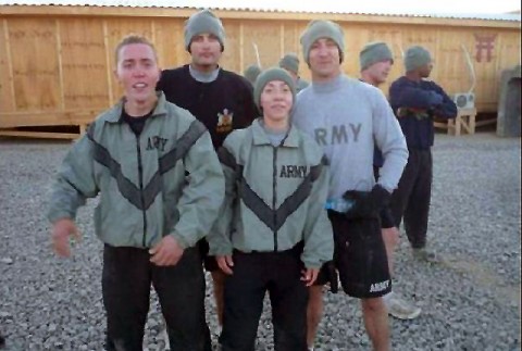 From left: U.S. Army Sgt. Kevin Thaden from Portland, NY; U.S. Army Staff Sgt. Kenneth Deldeo from Province, RI; U.S. Army Pfc. Lizeth Wakasa from West New York, NJ; U.S. Army Spec. Derek Deboisbrand from Boston. Deboisbrand was the overall winner, with a time of 19 minutes, 42 seconds. (Photo by U.S. Army Capt. Michael Naas, Task Force Iron Rakkasan Headquarters Company commander) From left: U.S. Army Sgt. Kevin Thaden from Portland, NY; U.S. Army Staff Sgt. Kenneth Deldeo from Province, RI; U.S. Army Pfc. Lizeth Wakasa from West New York, NJ; U.S. Army Spec. Derek Deboisbrand from Boston. Deboisbrand was the overall winner, with a time of 19 minutes, 42 seconds. (Photo by U.S. Army Capt. Michael Naas, Task Force Iron Rakkasan Headquarters Company commander)