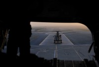 Two 101st Combat Aviation Brigade, Task Force Destiny Chinooks deliver supplies to ground forces throughout Southern Afghanistan. (Photo by Sgt. 1st Class Sadie Bleistein, 101st Combat Aviation Brigade)