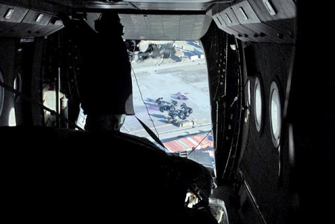 Pallets of supplies that include donations from the Fort Campbell, KY, can be seen at Forward Operating Base Joyce during the “Big Drop” by 101st Sustainment Brigade, Task Force Lifeliners, 101st Airborne Division, Dec. 22nd. The drop was made by air in an effort to reduce the number of convoys and, thus, possible improvised explosive attacks. (Photo by U.S. Army Spc. Adam L. Mathis, 17th Public Affairs Detachment)