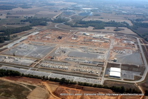 An aerial view of the Hemlock Semiconductor construction site. Photo taken in October 2010