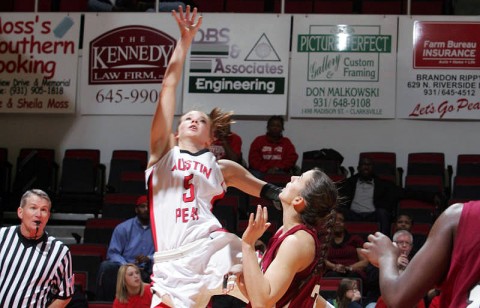 Freshman Nicole Olszewski led Austin Peay with 18 points in its OVC victory against Eastern Kentucky, Sunday. (Courtesy: Keith Dorris/Dorris Photography)