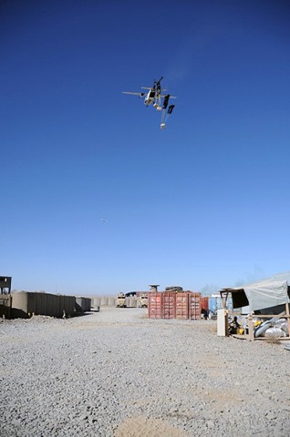 Aircraft deliver pallets of much-needed supplies by low-cost, low-altitude drop to Forward Operating Base Waza Khaw Nov. 20th. (Photo by U.S. Army Spc. Kimberly K. Menzies, Task Force Currahee Public Affairs)