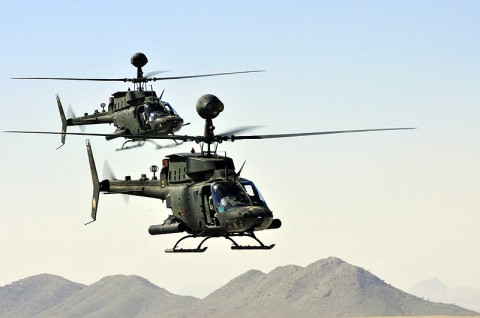 A Banshee Troop, Task Force Eagle Assault, scout weapons team departs Forward Operating Base Wolverine, Afghanistan for a reconnaissance and security mission to protect coalition forces and Afghan civilians from insurgent threats in Zabul province Nov. 6th. (Photo by Spc. Tracy Weeden )