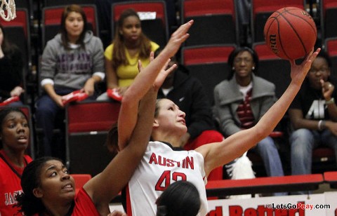 Junior Meghan Bussabarger recorded her season's second double-double in the Lady Govs victory against Jacksonville State, Saturday. (Photo Courtesy: Robert Smith/The Leaf-Chronicle)