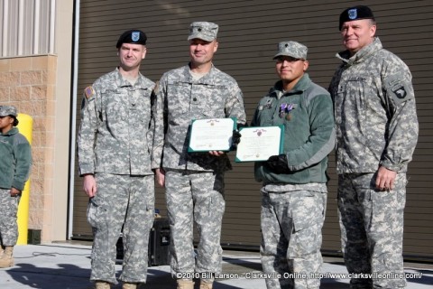 159th Combat Aviation Brigade Commander Colonel Kenneth T. Royar,  563rd Aviation Support Battalion Commander Lieutenant Colonel John L. Smith, Specialist Leandro David Garcia III, and Major General Francis “Frank” Wiercinski the Senior Commander for Fort Campbell.