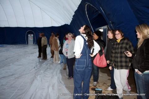 Parks and Recreation staff getting their first look at the inside of the newly inflated dome at the Indoor Aquatic Center Parks and Recreation staff getting their first look at the inside of the newly inflated dome at the Indoor Aquatic Center