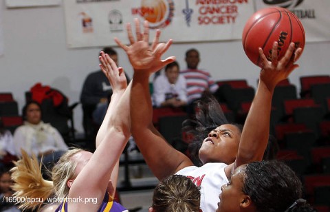 Junior Jasmine Rayner recorded her season's third double-double in the Lady Govs loss to Tennessee Tech, Thursday. (Photo Courtesy: Robert Smith/The Leaf-Chronicle)