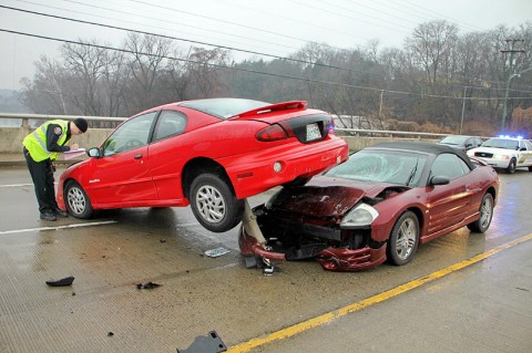 Officer Justin Bailey at the scene of the crash.