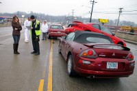 Officer Justin Bailey at the scene of the crash.