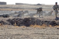 U.S. Army Soldiers from 4th Brigade Combat Team, 101st Airborne Division, race through push-ups as part of the “stress shoot” at Forward Operating Base Sharana Jan. 9th. The stress shoot gives Soldiers the opportunity to take a break from their daily routine and help them refocus on their physical, mental, spiritual and emotional health. (Photo by U.S. Army Sgt. Luther L. Boothe Jr., Task Force Currahee Public Affairs)