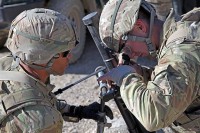 U.S. Army Soldiers Sgt. Louis Alam of Charlotte, NC, (left) and Pvt. Travis Marchesin of Sparrow Bush, NY, both assigned to Headquarters and Headquarters Company, 2nd Battalion, 4th Infantry Regiment, 4th Brigade Combat Team, 10th Mountain Division, set up their mortar position during a mission to the Daymirdad District Center in Wardak Province Jan. 9th. (Photo by U.S. Army Sgt. Sean P. Casey, 982nd Combat Camera)