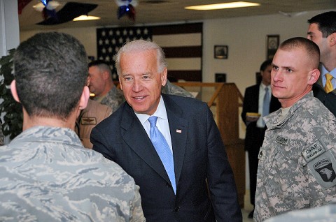 Vice President Joe Biden meets with servicemembers from Delaware during his visit to Bagram Airfield Jan. 12th. (Photo by U.S. Army Staff Sgt. Michael L. Sparks, 17th Public Affairs Detachment)
