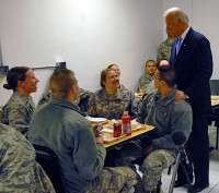 Vice President Joe Biden talks to servicemembers during breakfast at Bagram Airfield Jan. 12th where he had met with about 400 troops and thanked them individually for their service. (Photo by U.S. Army Sgt. David House, 17th Public Affairs Detachment)
