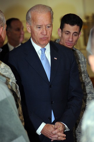 Vice President Joe Biden meets with servicemembers from Delaware during his visit to Bagram Airfield Jan. 12th. (Photo by U.S. Army Staff Sgt. Michael L. Sparks, 17th Public Affairs Detachment)