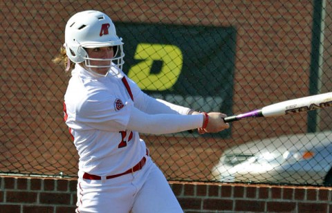 Red-shirt sophomore Shelby Norton hit her second home run of the season to give Lady Govs an early lead in victory over Missouri-Kansas City. (Photo by Lois Jones/Austin Peay)