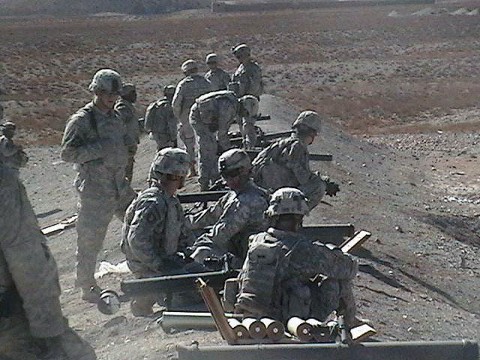 U.S. Army Soldiers from 1st Battalion and 2nd Battalion, 506th Infantry Regiment, 4th Brigade Combat Team, 101st Airborne Division, wait for the signal to safely begin firing the M67 90mm recoilless rifle during a practice firing of the weapon at a Forward Operating Base Orgun-E range Jan. 27th. The Soldiers fired roughly 150 rounds of 90mm ammunition. (U.S. Army photo by Staff Sgt. Nathan J. Hyman, 4th Brigade Combat Team, 101st Airborne Division)