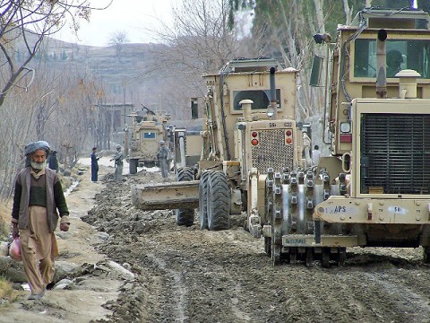 The 1430th Engineer Company, horizontal construction engineers, and the 744th Engineer Company, 54th Engineer Battalion, in cooperation with the Government of the Islamic Republic of Afghanistan and Afghan National Security Forces, begin the process of rebuilding the roads in eastern Afghanistan’s Khogyani and Sherzad Districts Feb. 8th. (Courtesy photo)