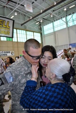 SGT Kenneth Chambers with his wife Eunjoo and Grandmother Carolyn Davis