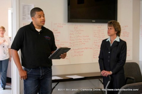 Ward 1 City Councilman Nick Steward addresses the media as Mayor Kim McMillan looks on