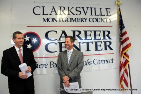 State Senator Tim Barnes and State Representative Joe Pitts talk about their bill at the Montgomery County Career Center in Clarksville, TN