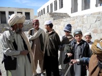 Residents of Marzak wait in line to be seen by the Afghan National Army medical team during a 4th Brigade Combat Team, 101st Airborne Division, Task Force Currahee and the ANA 203rd Corps, Combined Medical Assistance Team trip to the remote village March 15th. (U.S. Army Photo)