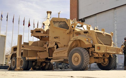 The M1249 military recovery vehicle is on display during its debut at Bagram Airfield March 14th. The U.S. military has ordered 250 of these wreckers to replace the current wrecker in Afghanistan. The MRV has the ability to recover any military vehicle that is damaged or stuck, including the Mine-Resistant Ambush-Protected vehicles, which are some of the heaviest vehicles currently used. (Photo by U.S. Army Sgt. Scott Davis, Combined Joint Task Force-101 Public Affairs)