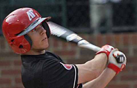 Center fielder Michael Blanchard's infield RBI single provided the game-winning run in Sunday's 7-2 victory at Jacksonville State. (Keith Dorris/Dorris Photography)