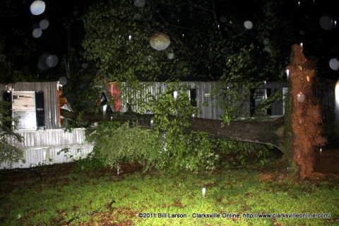 A mobile home on Batts Lane crushed by a falling tree