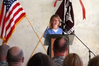 During the Army Nursing System of Care kickoff ceremony April 6 at Blanchfield Army Community Hospital, Intensive Care Unit nurse Windi McNeeley explains why the focus on patient and family centered care is a high priority. "When I care for patients, I keep in mind that this is someone's mother, father, brother, sister or someone's precious child," said McNeeley. During the Army Nursing System of Care kickoff ceremony April 6 at Blanchfield Army Community Hospital, Intensive Care Unit nurse Windi McNeeley explains why the focus on patient and family centered care is a high priority. "When I care for patients, I keep in mind that this is someone's mother, father, brother, sister or someone's precious child," said McNeeley.