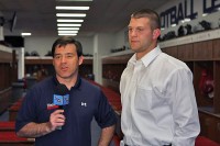 Mike Keith, voice of the Titans, interviewing Jake Locker during his predraft visit to the Titans. (Photo by Gary Glenn)