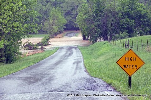 Water flowing over Powers PL just off Taurus Road in southern Montgomery County. Water flowing over Powers PL just off Taurus Road in southern Montgomery County.