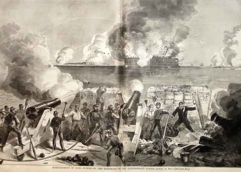 Depiction of the Fort Sumter attack on April 13, 1865 shown in Harper's Weekly newspaper.