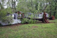 Two trees fell down on this trailer located on Batts Lane. (Photo by Jim Knoll-CPD)