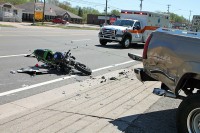 Honda motorcycle collided with a GMC Sierra. (Photo by Jim Knoll)