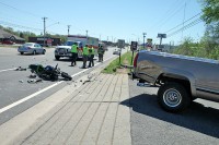 Honda motorcycle collided with a GMC Sierra. (Photo by Jim Knoll)