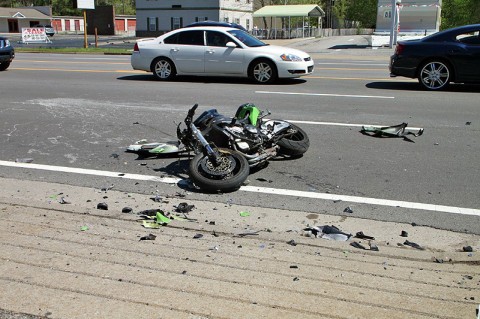 Honda motorcycle collided with a GMC Sierra. (Photo by Jim Knoll)