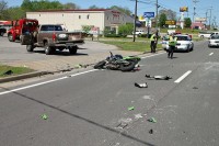 Honda motorcycle collided with a GMC Sierra. (Photo by Jim Knoll)