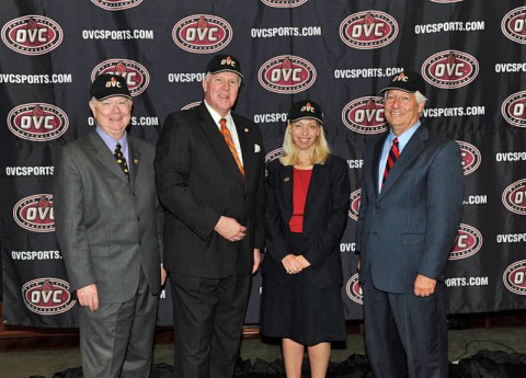 The OVC announced the addition of Belmont University to the league on Friday. Pictured (L to R) Belmont President Dr. Bob Fisher, UT Martin Chancellor Dr. Tom Rakes, OVC Commissioner Beth DeBauche, and Tennessee Tech President Dr. Robert Bell. (Ohio Valley Conference) 