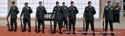 Soldiers standing at Parade Rest at the funeral for SGT John Paul Castro