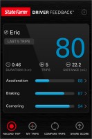 Results screen of the Driver Feedback app showing the driver's score for the last drive.